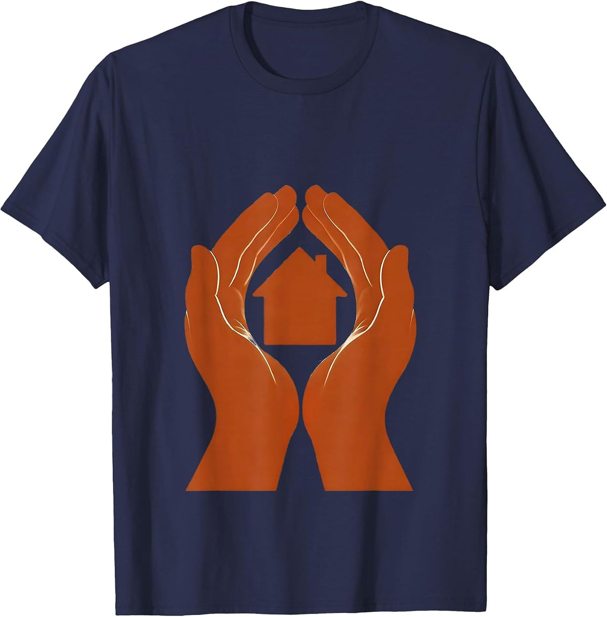 Social Worker Hands Cradling Paper House Graphic T-Shirt - Navy Blue