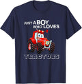 Red Tractor Just a Boy Who Loves Tractor T-Shirt T-Shirt - Navy Blue