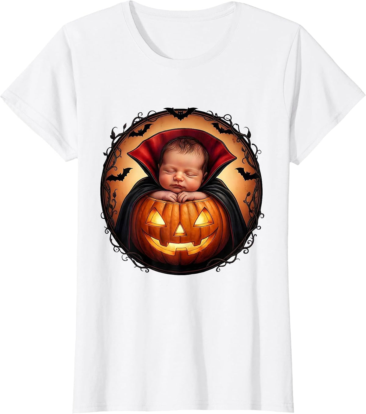 Women's NICU Halloween Tiny Baby Vampire Pumpkin Design T-Shirt - White