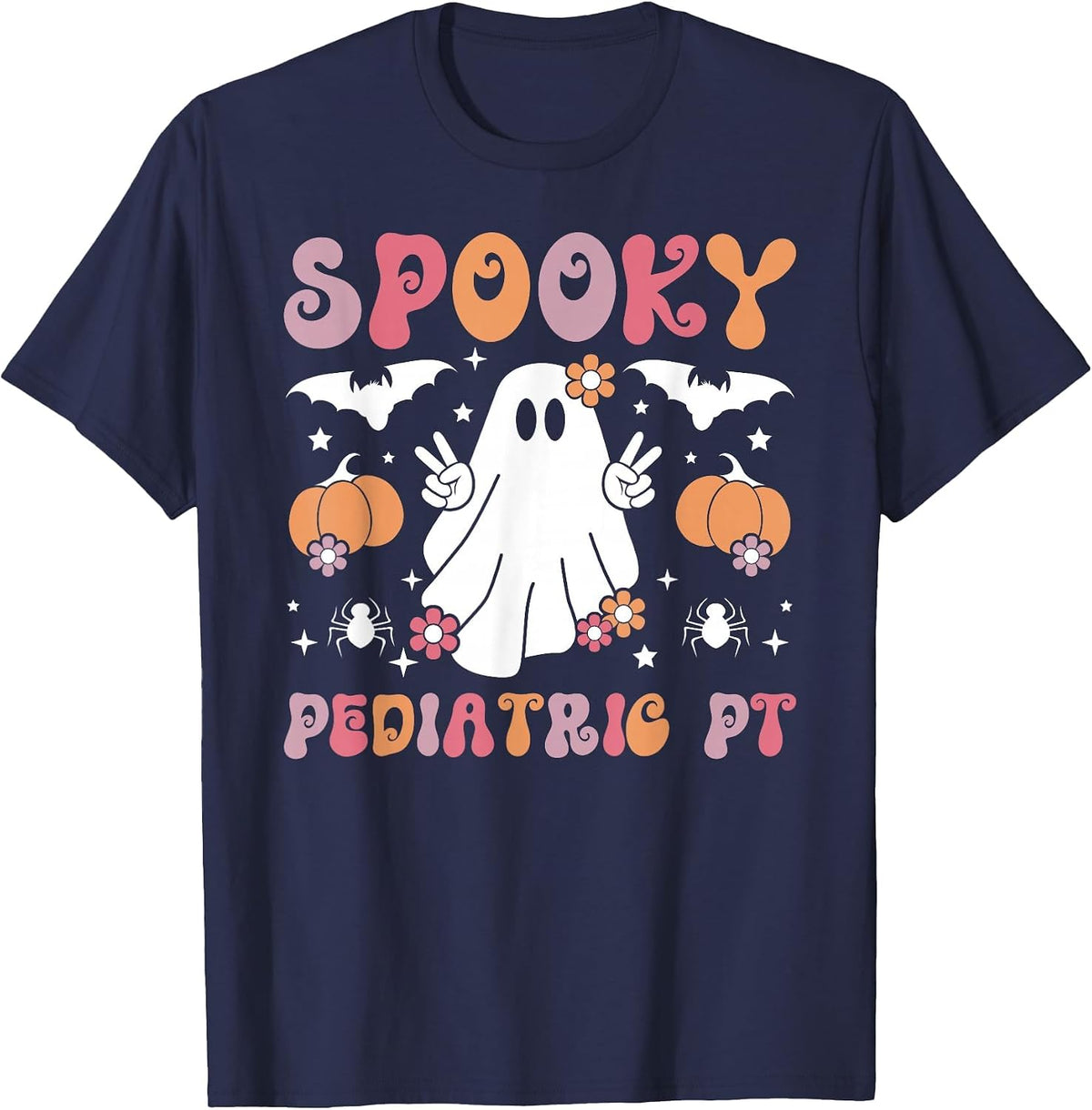 Spooky Pediatric PT Halloween Pediatric Physical Therapist T-Shirt - Navy Blue