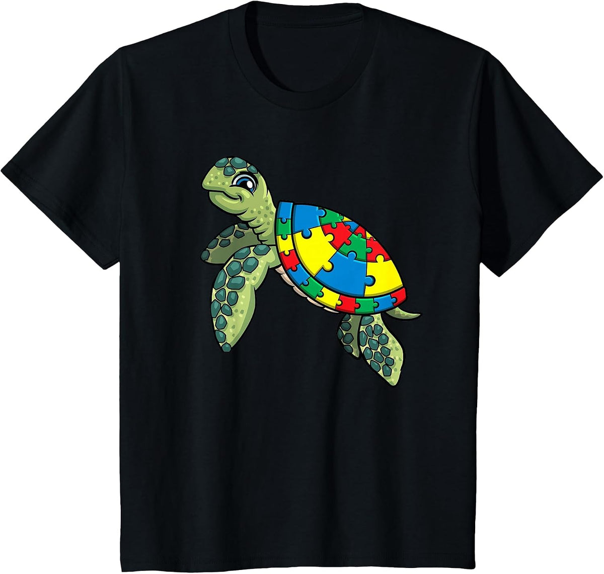 Turtle Puzzle Pieces for Autism Awareness Kids Women Teacher T-Shirt - Black