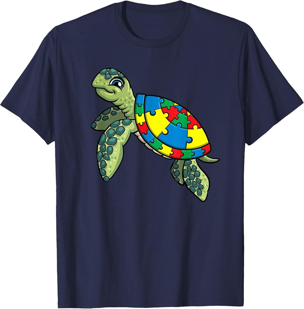 Turtle Puzzle Pieces for Autism Awareness Kids Women Teacher T-Shirt - Navy Blue