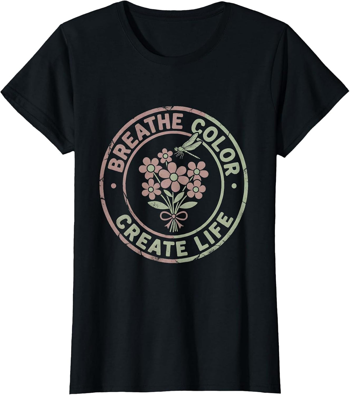Women's Breathe Color Create Life Airbrush Art Design T-Shirt - Black