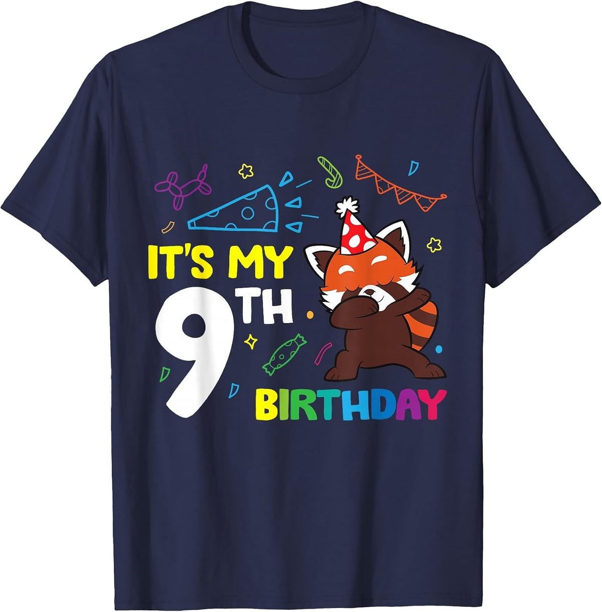 Red Panda Birthday It's My 9th Birthday Red Panda T-Shirt - Navy Blue