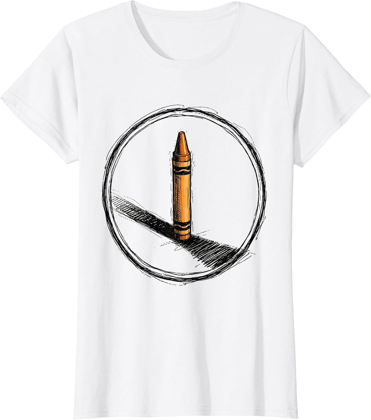 Women's Crayon Long Shadow Graphic Design T-Shirt - White