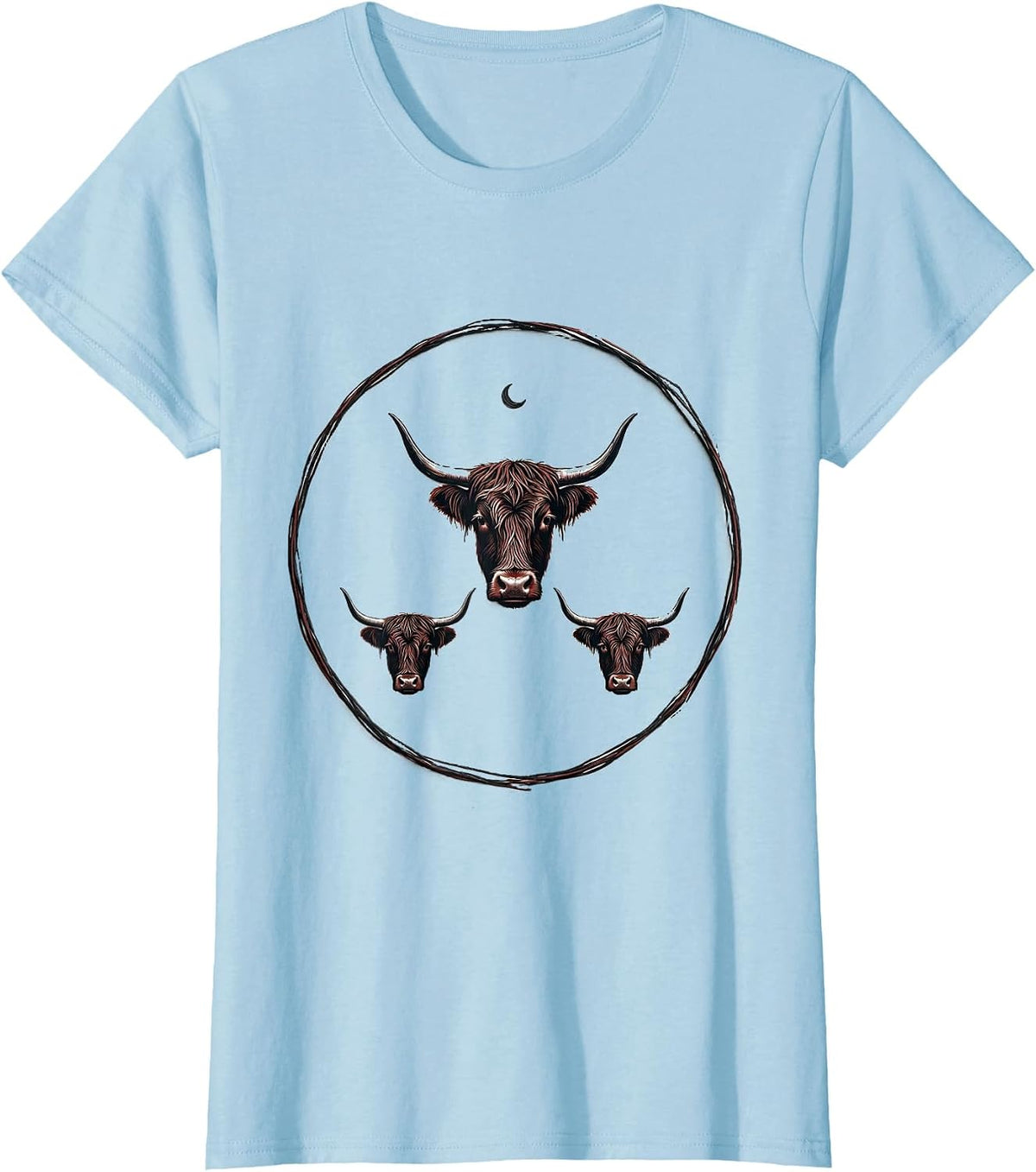 Women's Thin Highland Cow Ring Minimalist Holiday Cow Lover Gift T-Shirt - Baby Blue