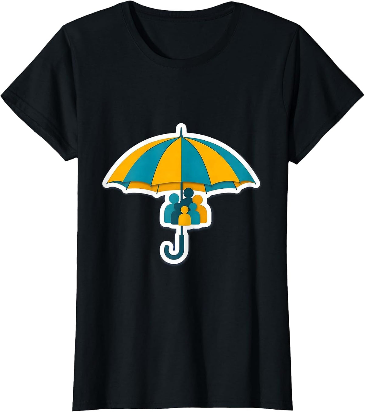 Women's Social Worker Umbrella Sheltering Figures Graphic T-Shirt - Black