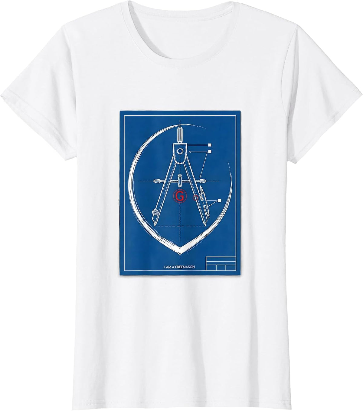I Am A Freemason Technical Blueprint Masonic Square T-Shirt - White