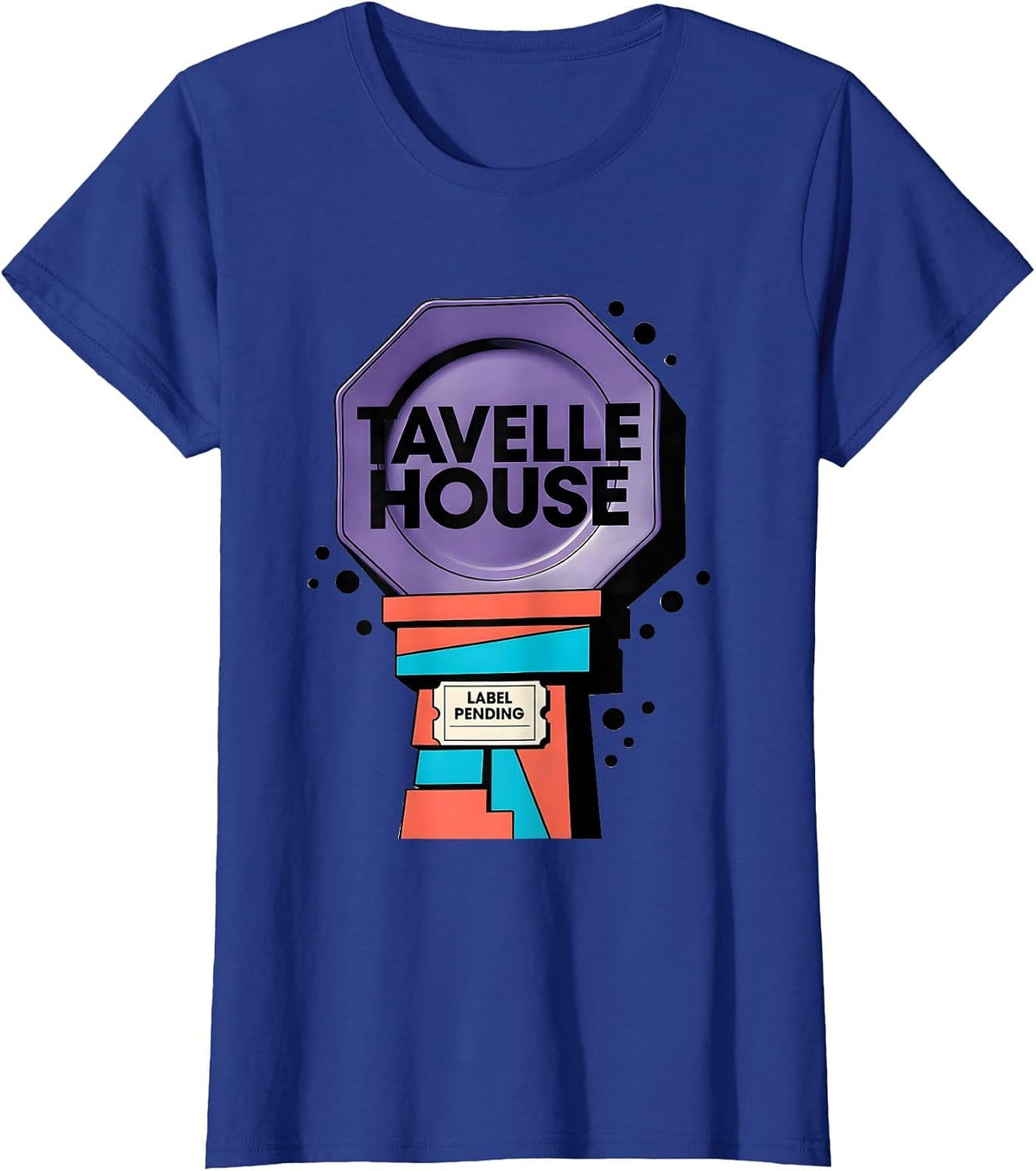 Women's Tavelle House Label Pending Memphis Postmodern Designer T-Shirt - Royal Blue