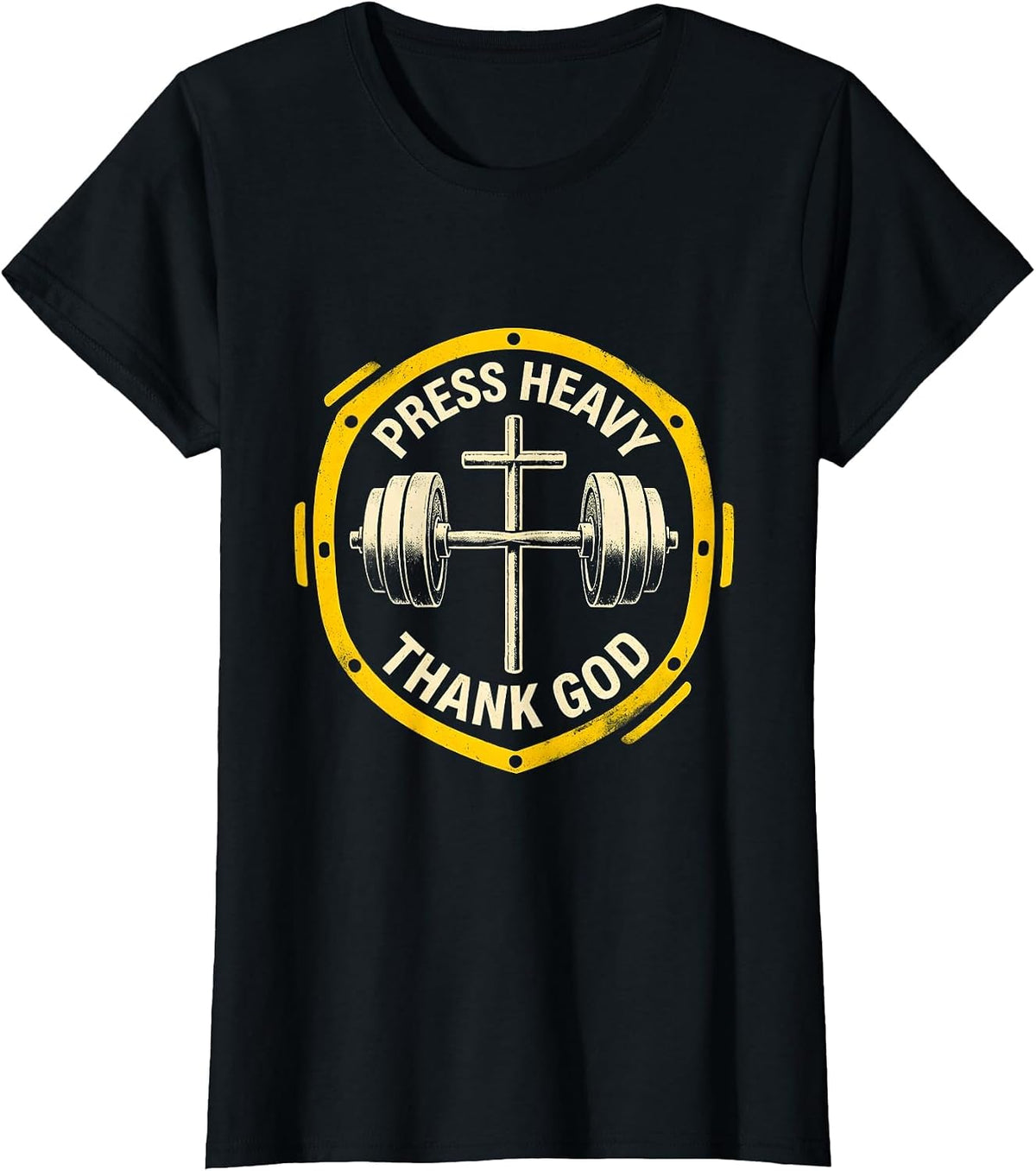 Press Heavy Thank God Stencil Christian Gym Faith Fitness T-Shirt - Black