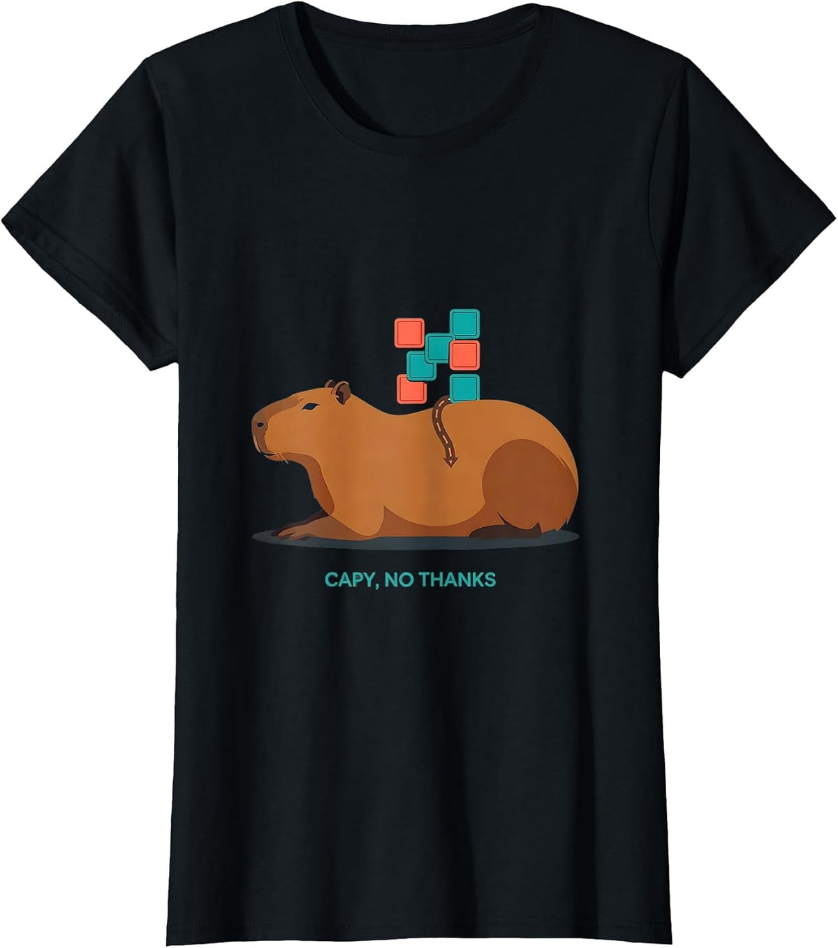Women's Capy, No Thanks Funny Capybara Animal Meme Humor T-Shirt - Black