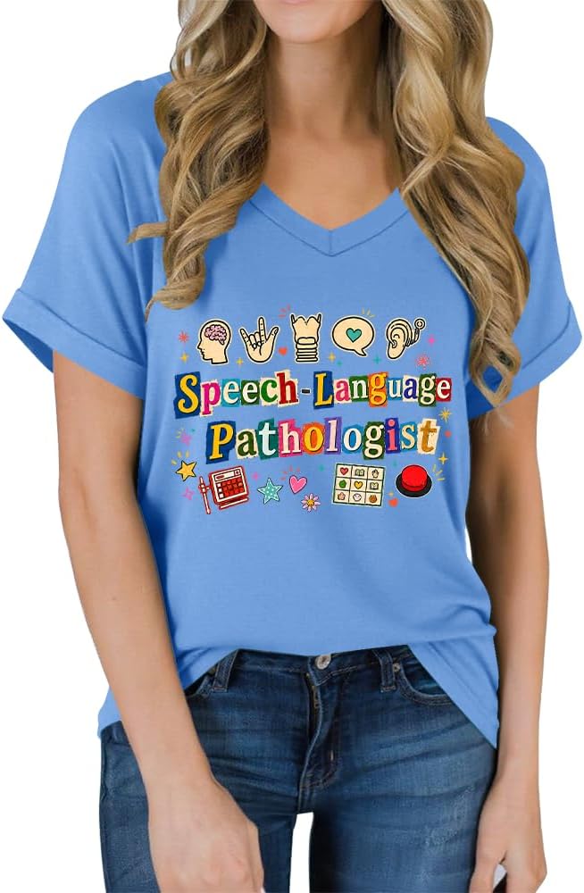 Speech Language Pathologist Shirt Women, Speech Language Pathologist T-Shirt - V-Neck Carolina Blue-vn
