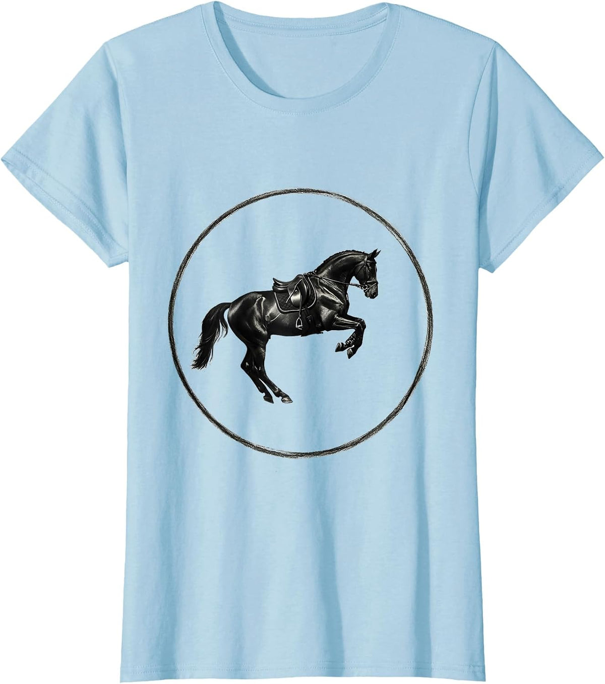Dressage Horse Collected Canter Equestrian Art T-Shirt - Baby Blue