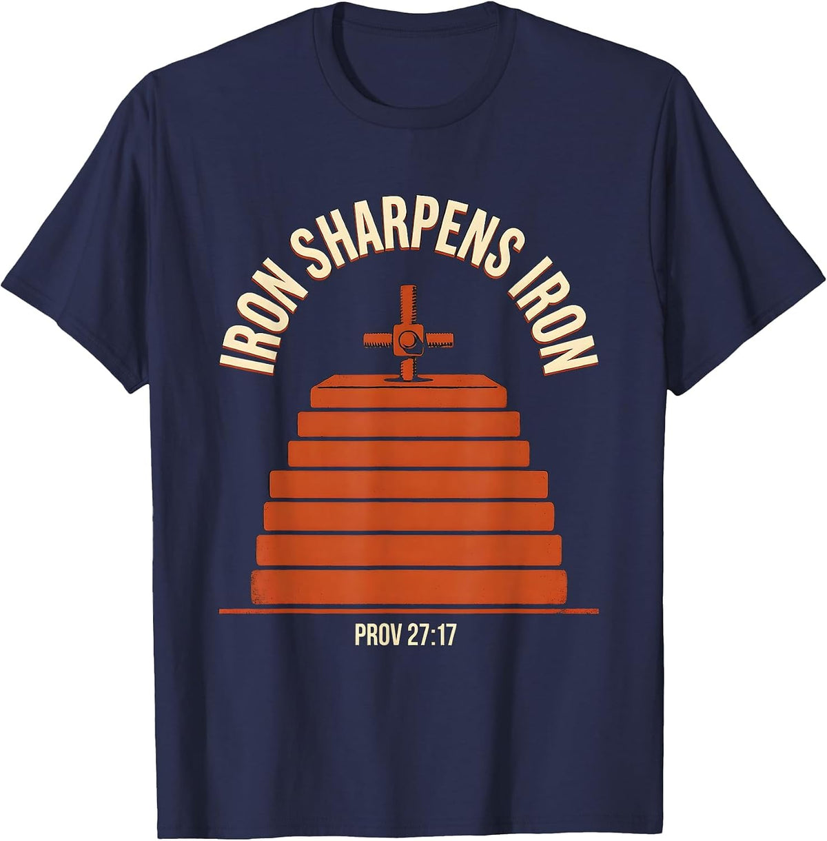 Iron Sharpens Iron Prov 27:17 Christian Gym Workout Faith T-Shirt - Navy Blue