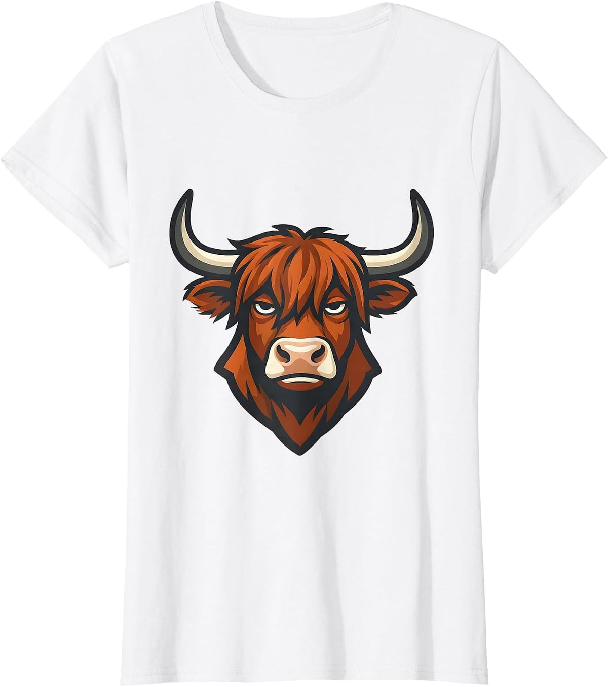 Women's Highland Cow Compact Mascot Farm Humor Novelty T-Shirt - White