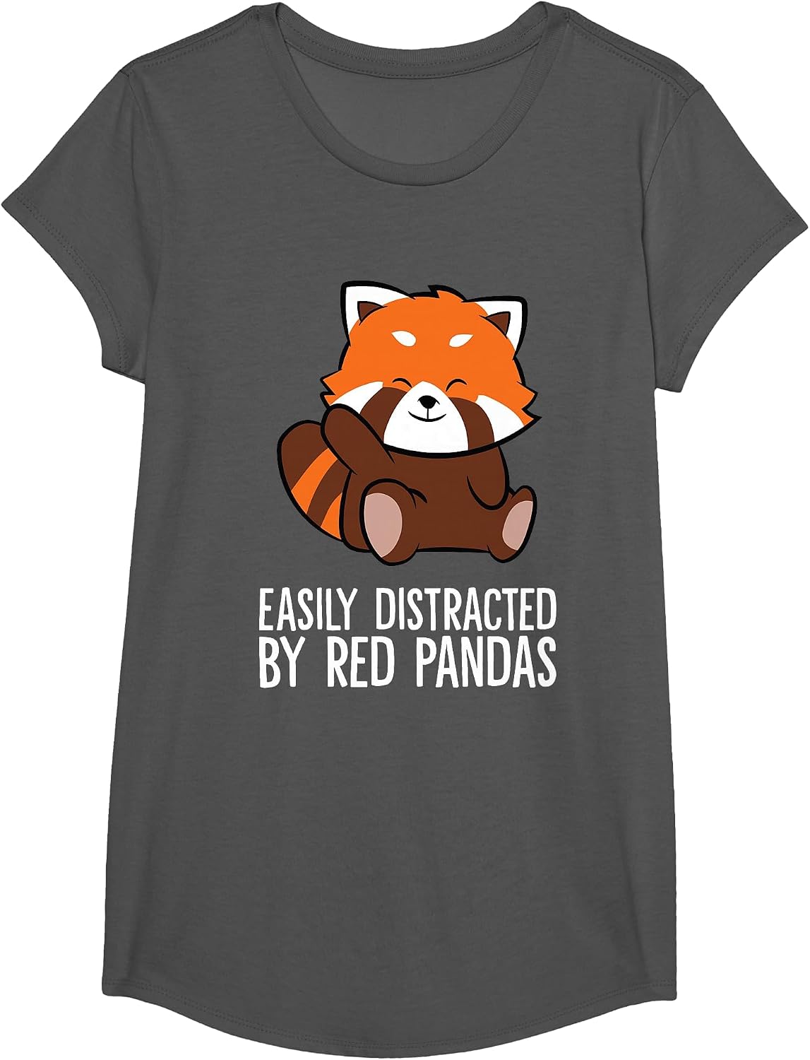 Red Panda Love Easily Distracted By Red Pandas T-Shirt - Girls Asphalt Grey