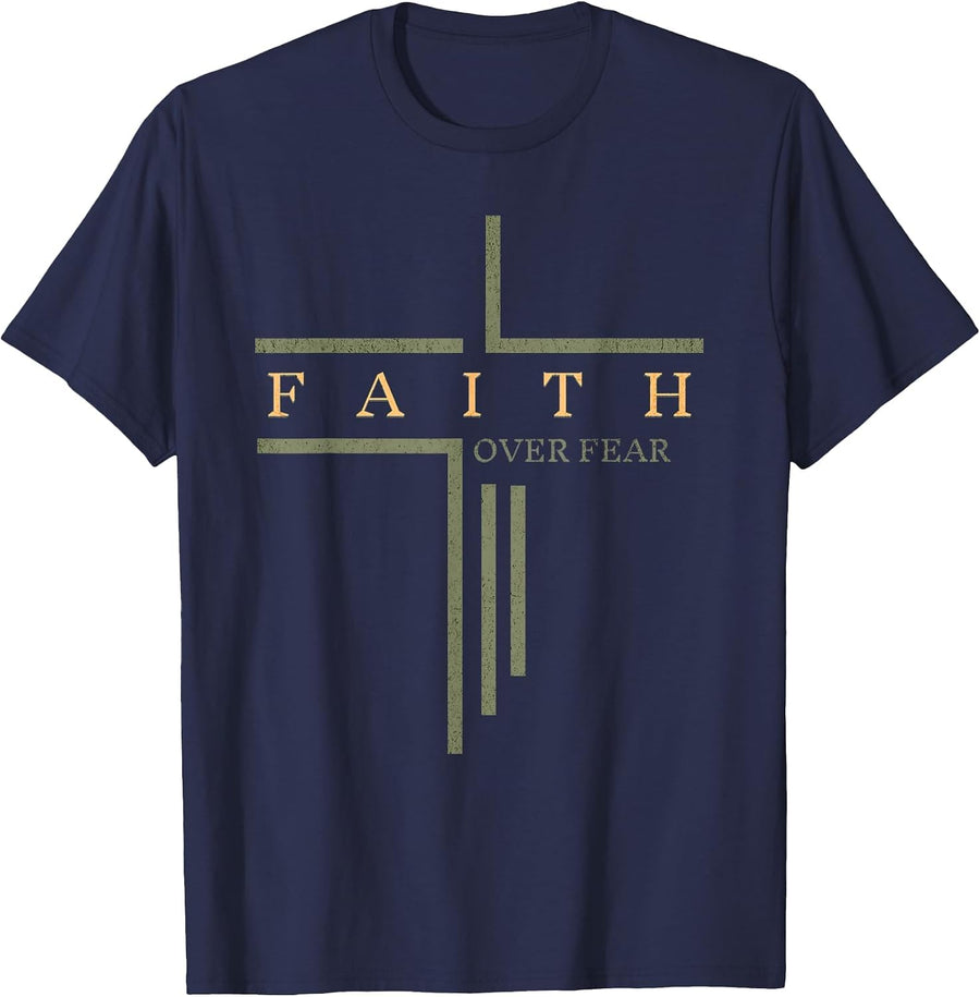 Faith Over Fear Bible Verse Aesthetic Christian T-Shirt - Navy Blue