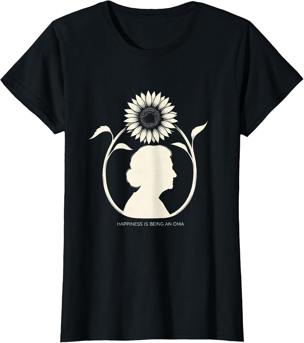 Women's Happiness Is Being An Oma Sunflower Grandma Mother's Day T-Shirt - Black