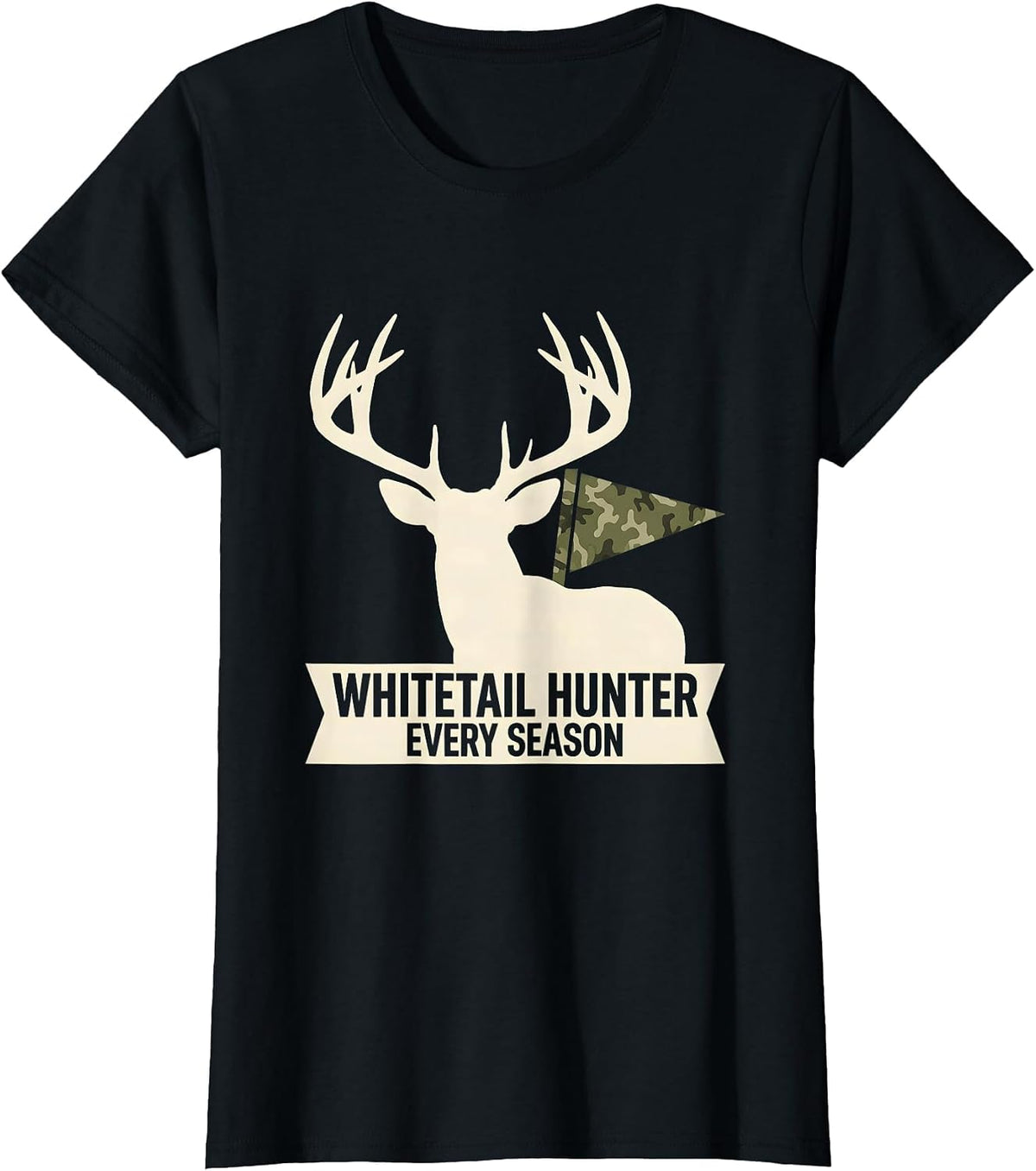 Whitetail Hunter, Every Season Silhouette Camo Dad Humor T-Shirt - Black