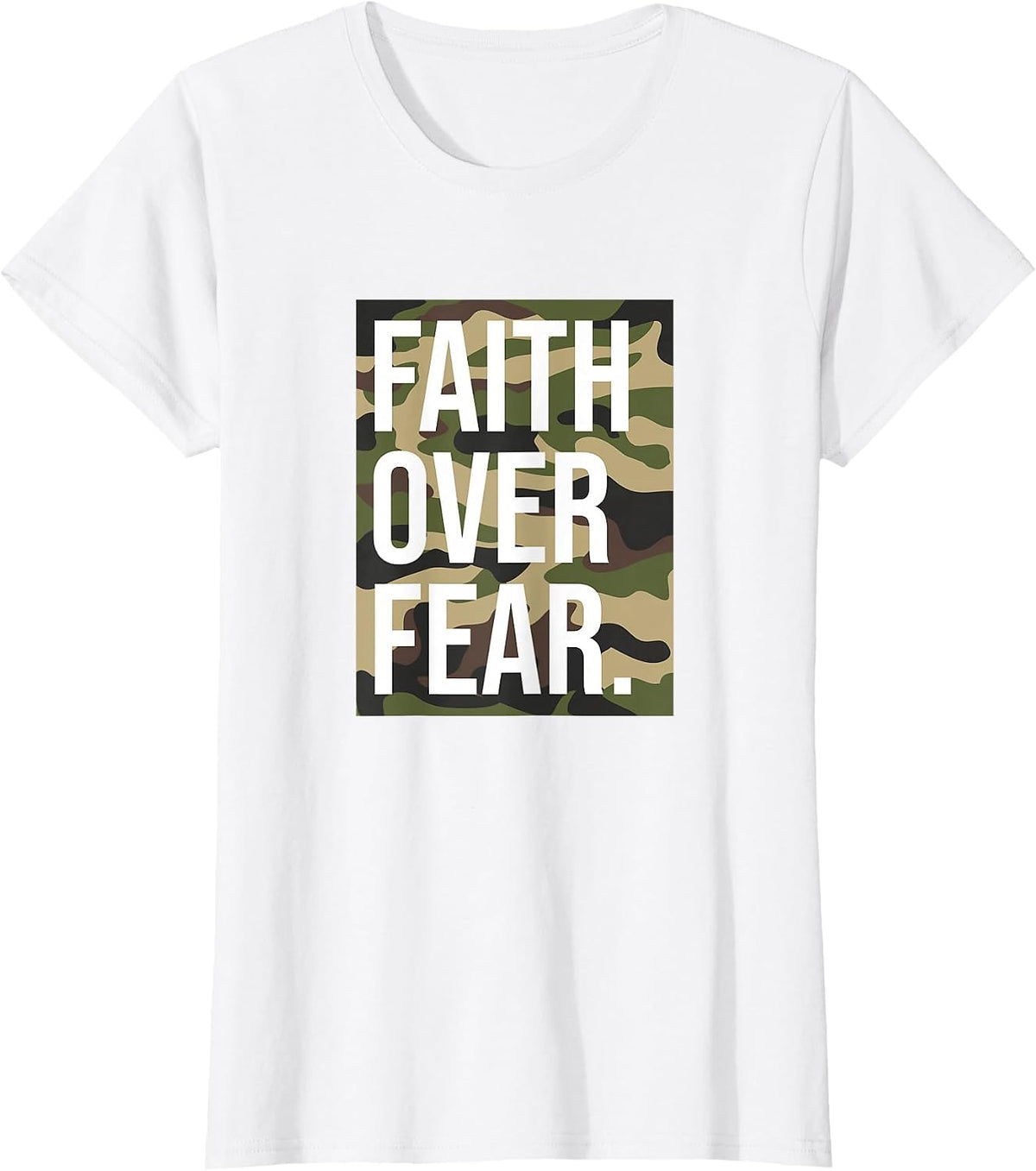 Faith Over Fear Christian Prayer Retro Camouflage Camo T-Shirt - White