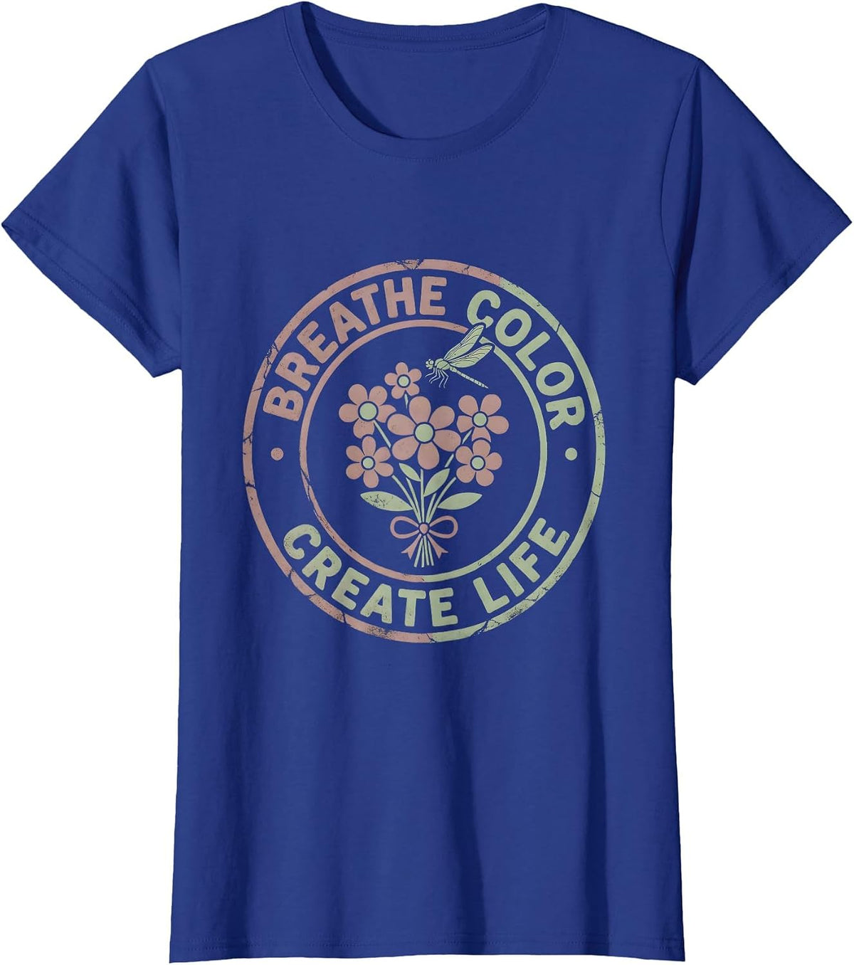 Women's Breathe Color Create Life Airbrush Art Design T-Shirt - Royal Blue