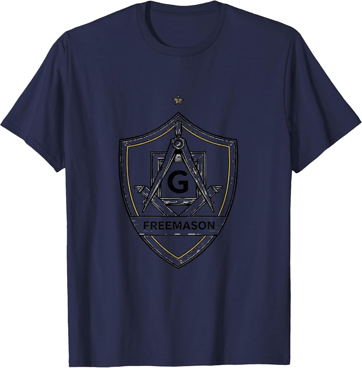 Freemason Square And Compass Fraternal Pride Line Art T-Shirt - Navy Blue