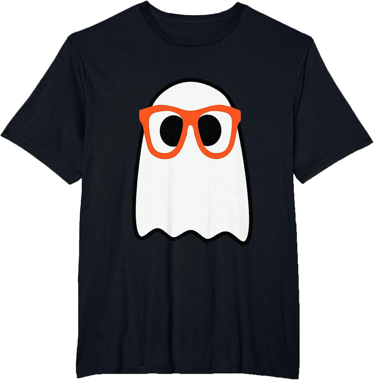 Nerdy Ghost Cute Orange Glasses Halloween Hipster Funny T-Shirt - Black