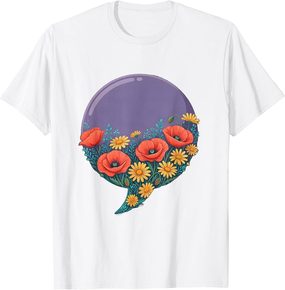 Men's Speech Bubble Wildflower Bloom Graphic Design T-Shirt - White