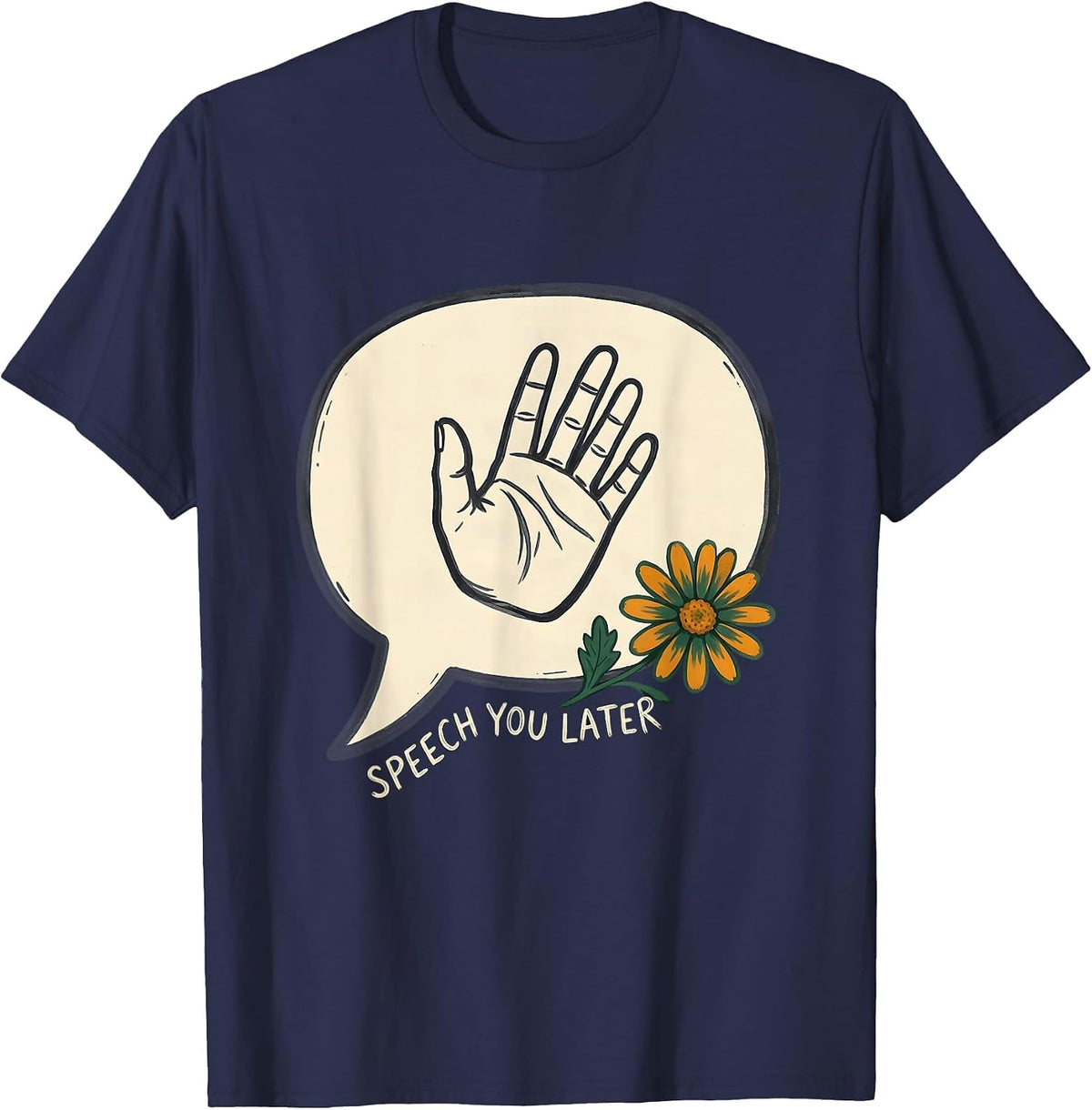 Men's Speech You Later Retro Folk Art Speech-Language Pathologist T-Shirt - Navy Blue