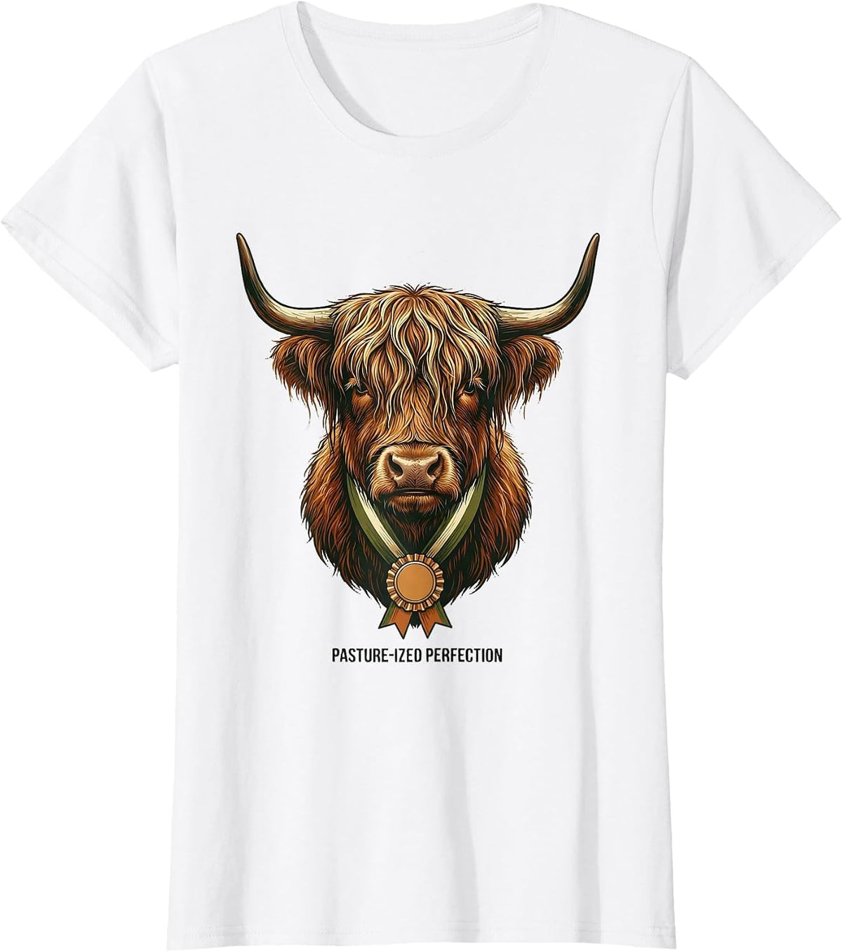 Women's Pasture-ized Perfection Funny Highland Cow Sarcastic Animal T-Shirt - White