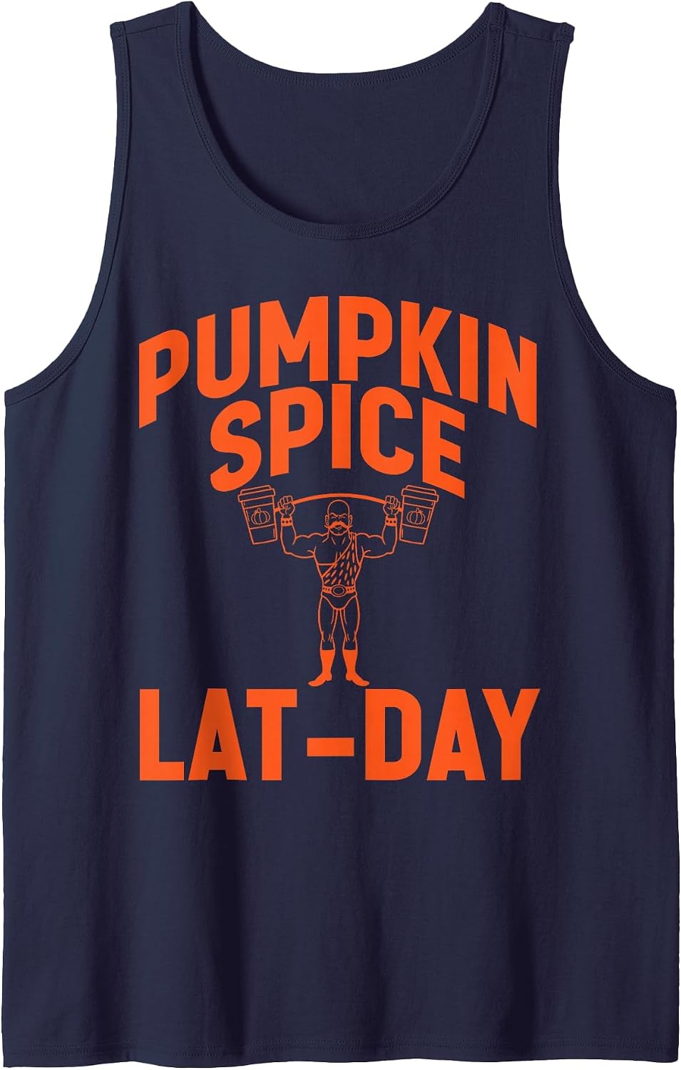 Pumpkin Spice LAT-Day Funny Halloween Fall Lover Strong Man Sleeveless Tank Top - Navy Blue
