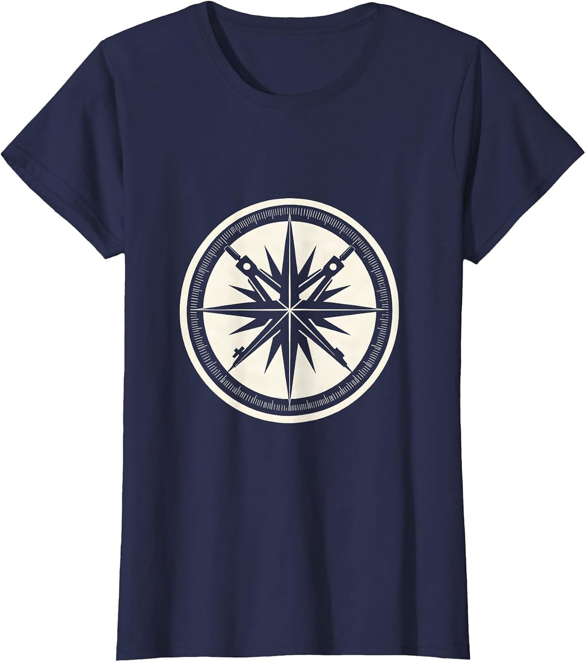 Women's Compass Protractor Geometric Starburst Design T-Shirt - Navy Blue