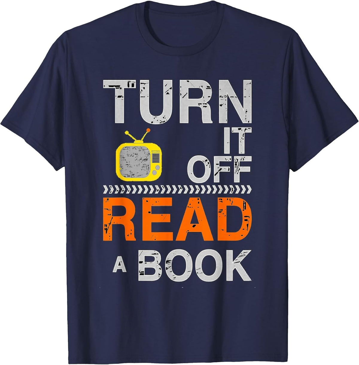 Turn It Off TV Read a Book Funny Book Lovers Design T-Shirt - Navy Blue