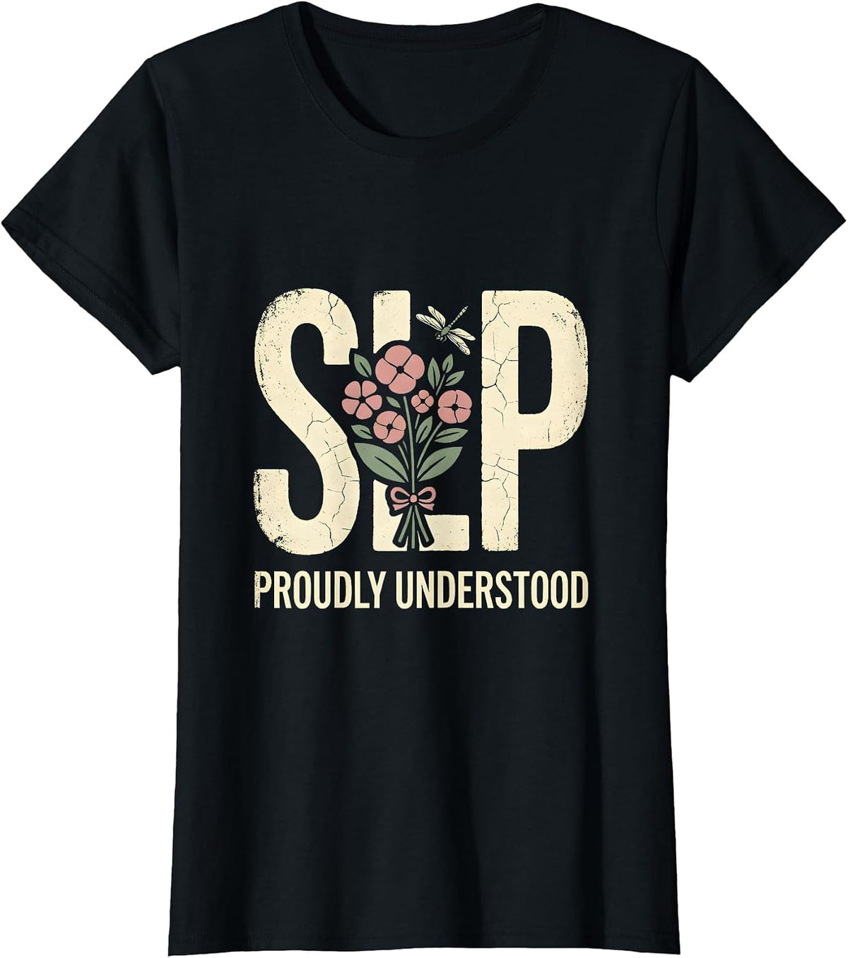 Women's SLP Proudly Understood Boho Floral Speech Language T-Shirt - Black