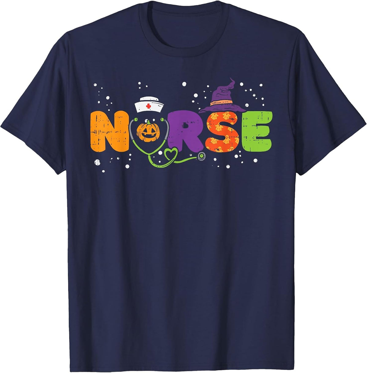 Nurse Pumpkin Stethoscope Halloween Costume Nursing Women T-Shirt - Navy Blue