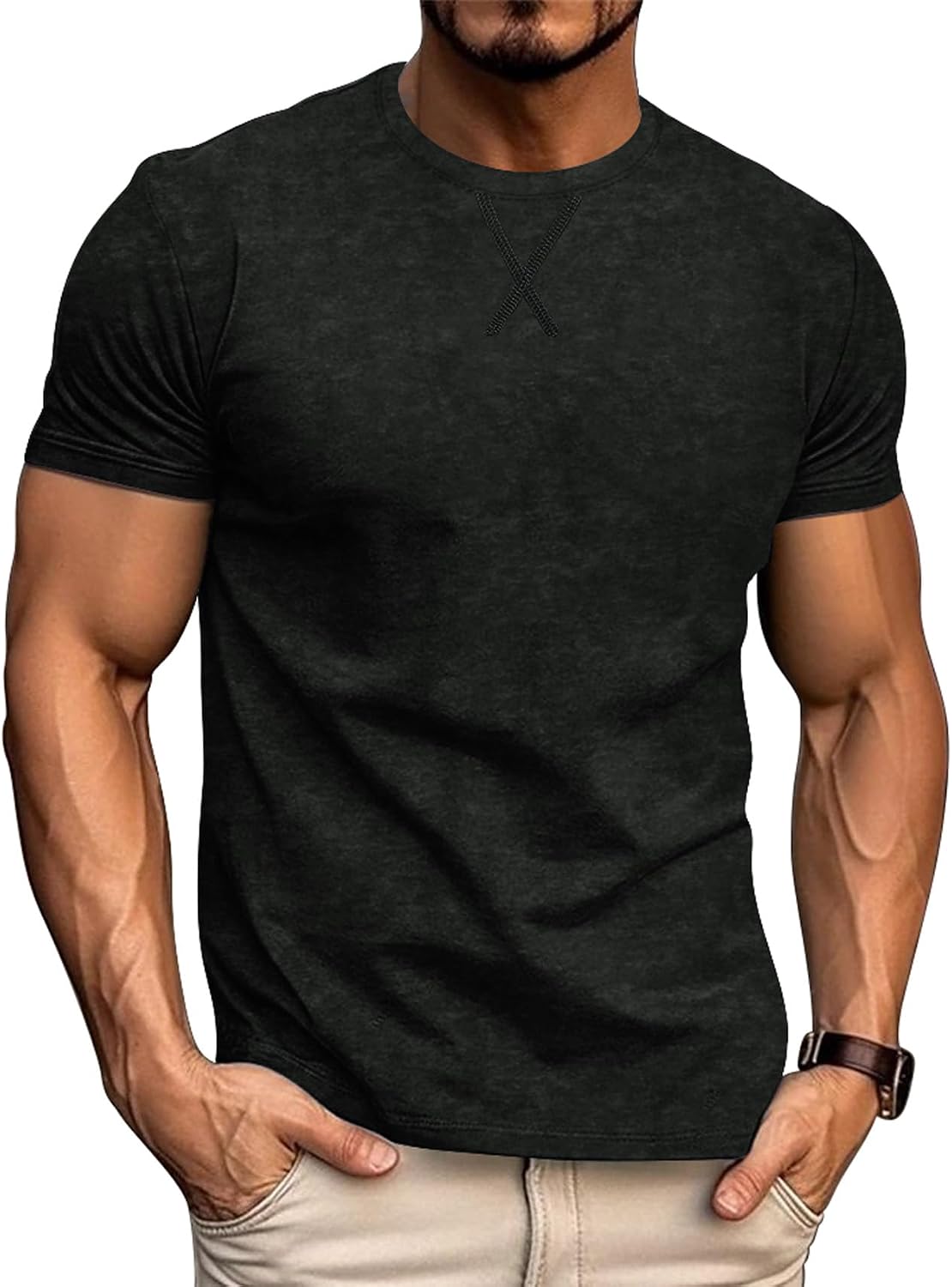 LOGEEYAR Men's Athletic Washed T-Shirts Basic Crew Neck Tees Tops Causal Distressed Cotton T Shirts for Men - Black