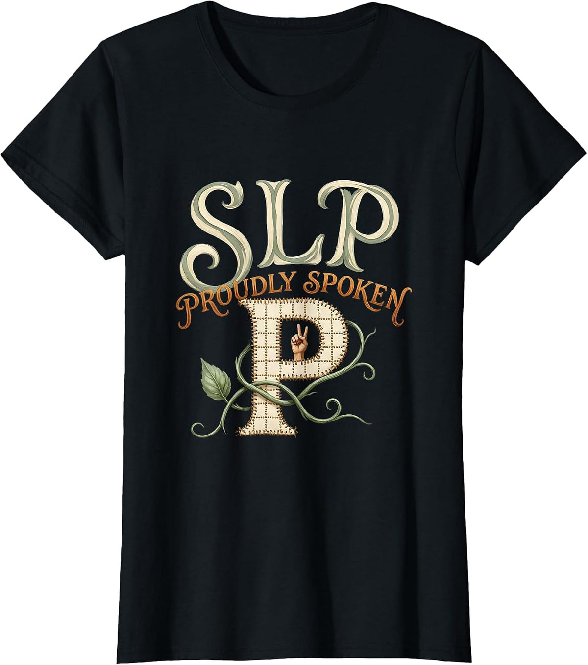 Women's SLP Proudly Spoken Boho Typography Speech Language T-Shirt - Black