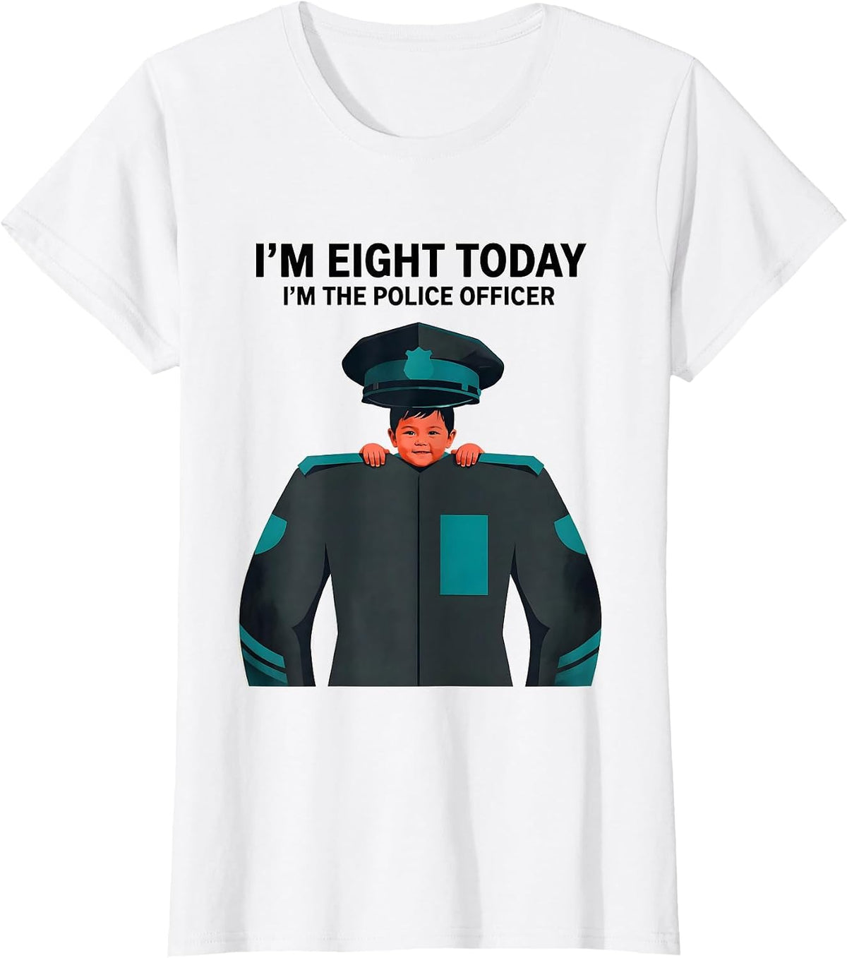 I'm Eight Today, I'm The Police Officer Funny T-Shirt - White