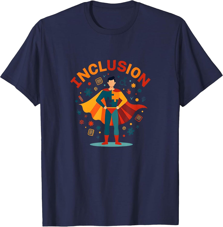 Inclusion Teacher Superhero Gift Special Education T-Shirt - Navy Blue