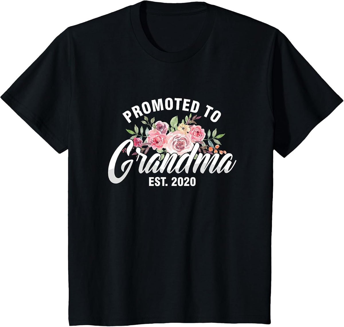 Floral First Time New Grandma Est 2020 1st Time Grandmother T-Shirt - Black