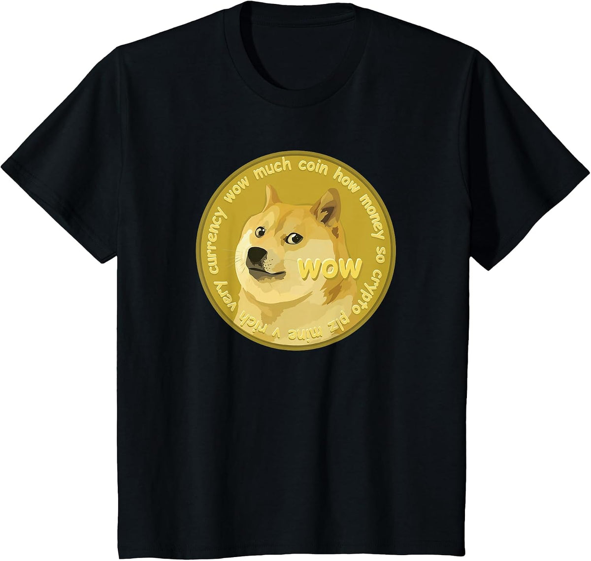Cute Dogecoin Much Wow Doge Cryptocurrency Token T-Shirt - Black