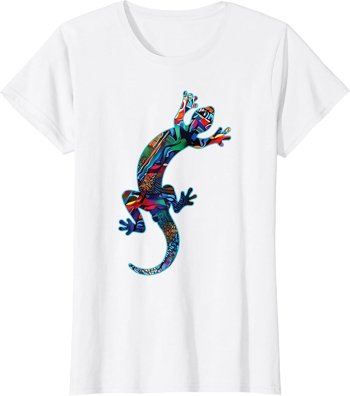 Gecko Lizard Abstract Geometric Tribal Art T-Shirt - White