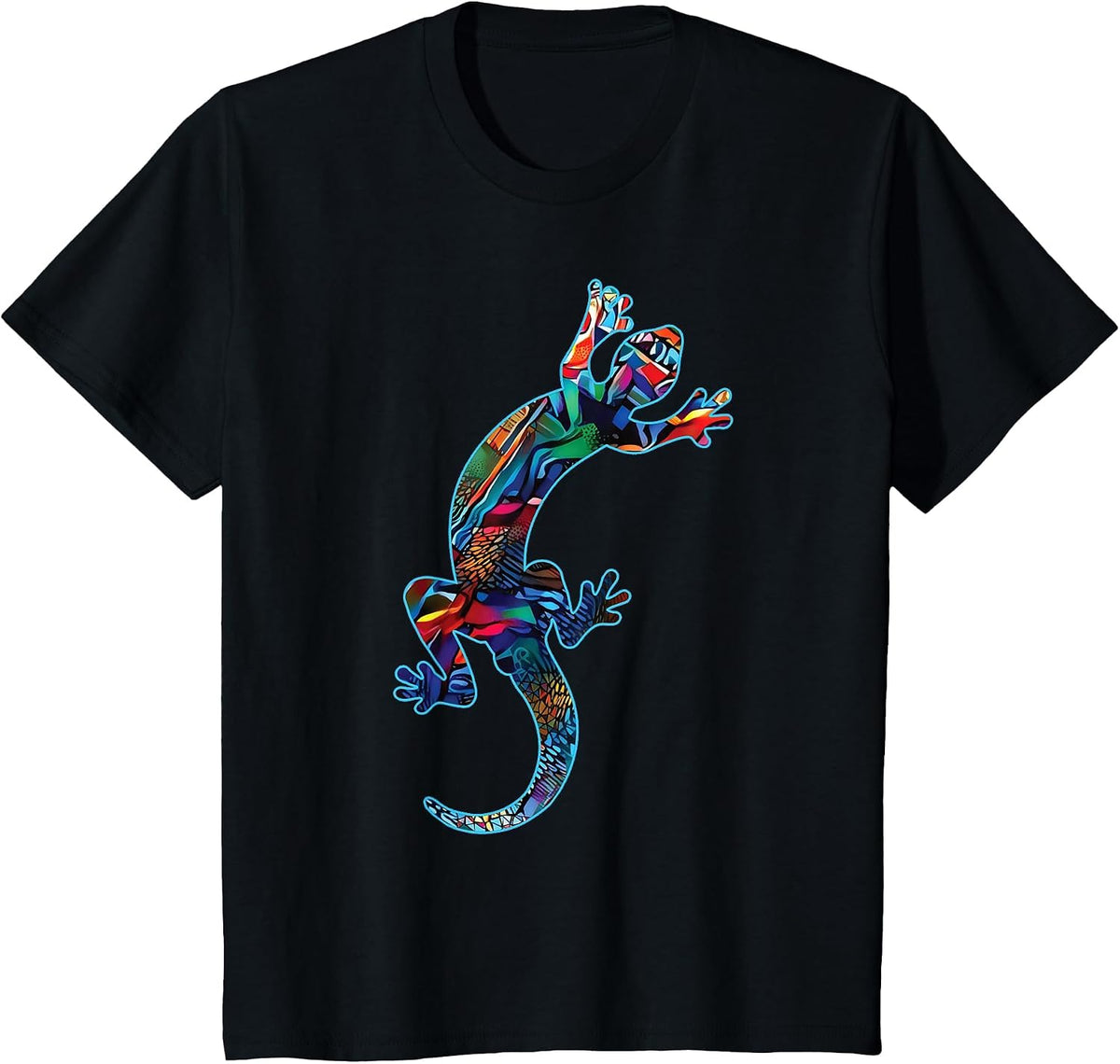 Gecko Lizard Abstract Geometric Tribal Art T-Shirt - Black