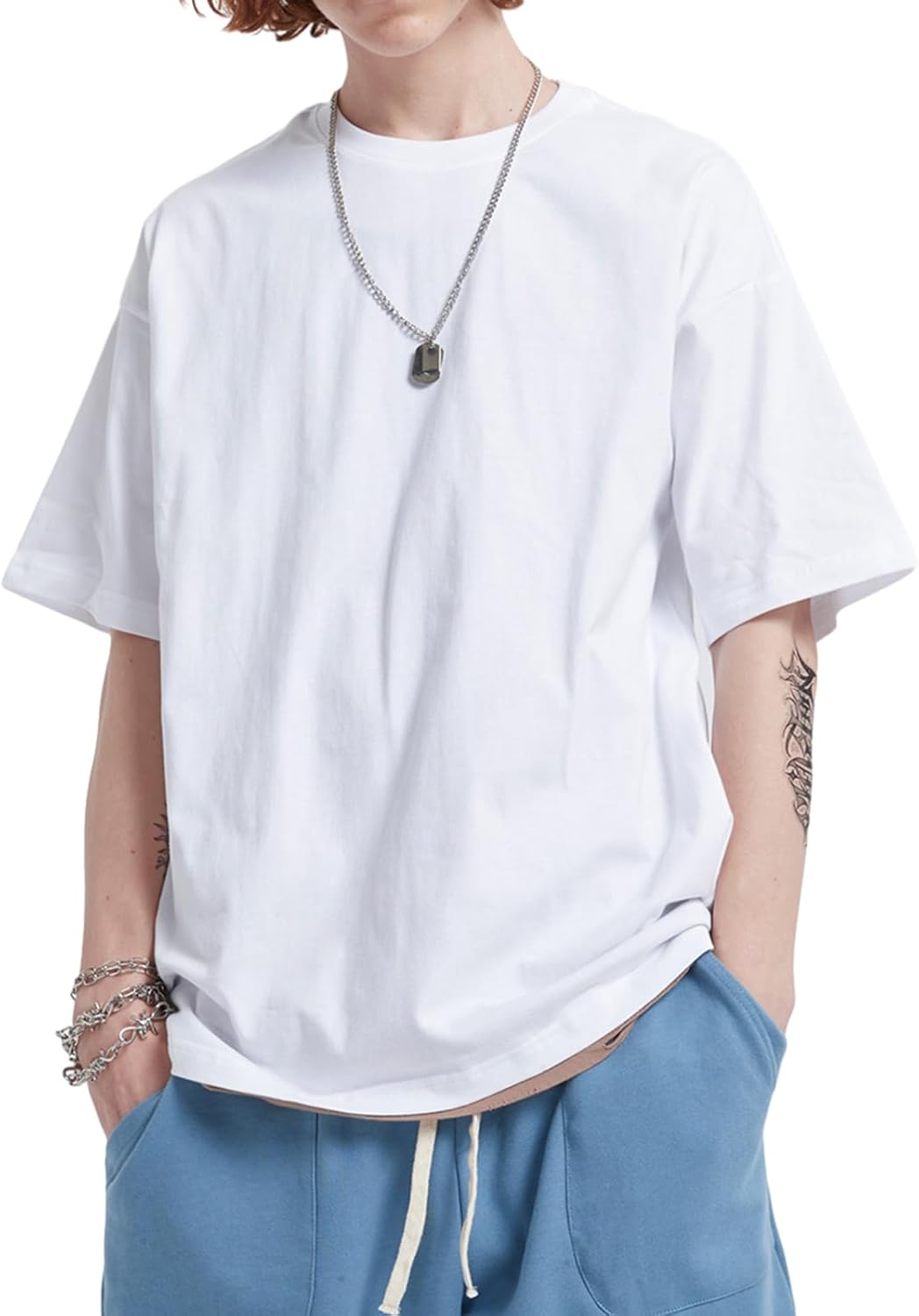 Men's Oversized T-Shirts Heavyweight Cotton Tee Crew Neck Short Sleeve T Shirts Loose Fit Basic Essential Soft Classic Tees