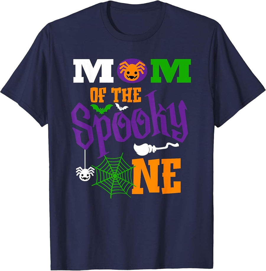 Mom Halloween 1st Birthday Matching Family Spooky One Boy T-Shirt - Navy Blue
