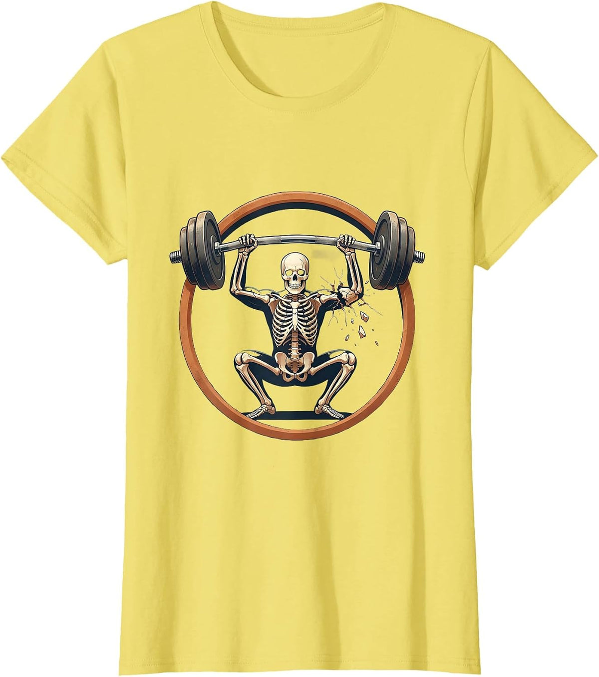 Everything Hurts Crumbling Skeleton Weightlifting T-Shirt - Lemon Yellow