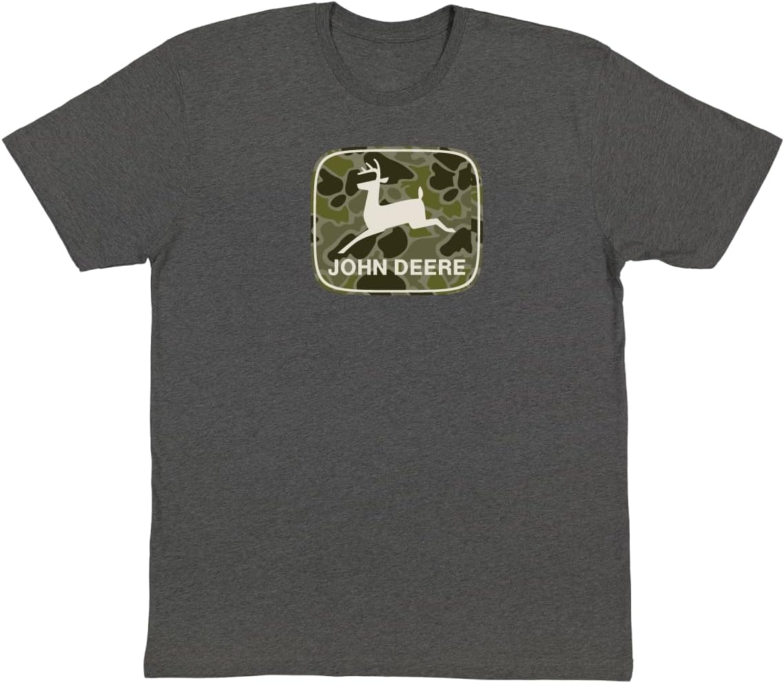 John Deere Men's Camo Logo T-Shirt, Short Sleeve - Charcoal Grey