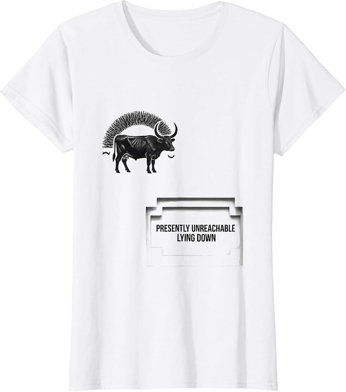 Presently Unreachable Lying Down Minimalist Highland Cow T-Shirt - White