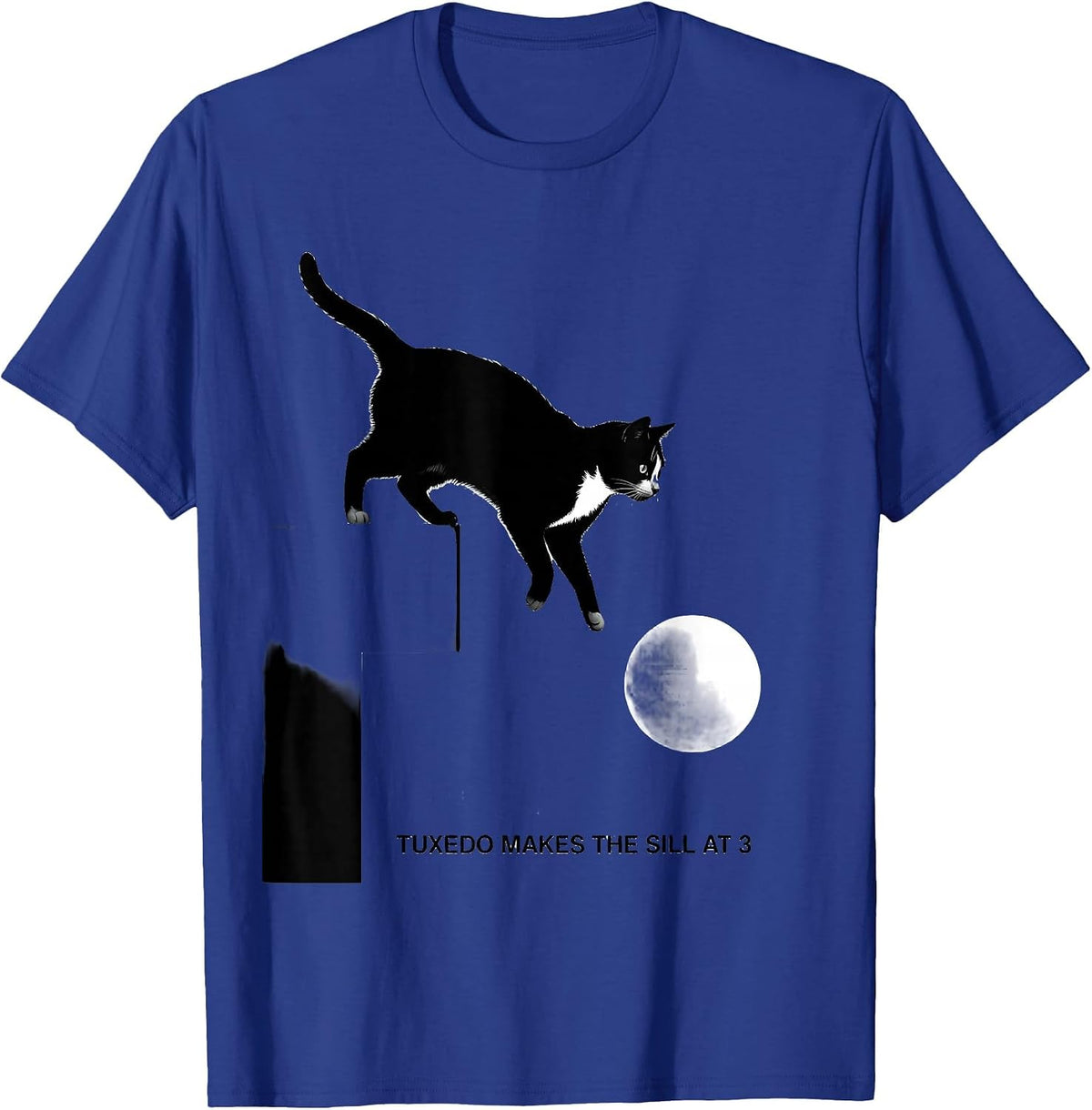 Tuxedo Makes the Sill at 3 90s Retro Cat Portrait T-Shirt - Royal Blue