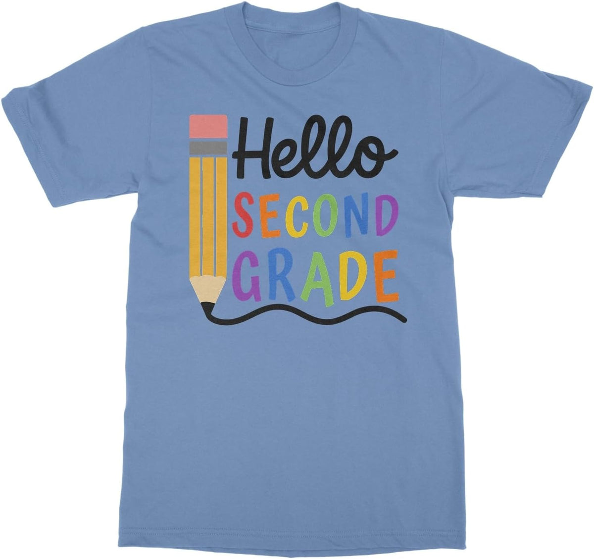 Hello Second Grade - Pencil Back to School Teacher Unisex T-Shirt - Carolina Blue